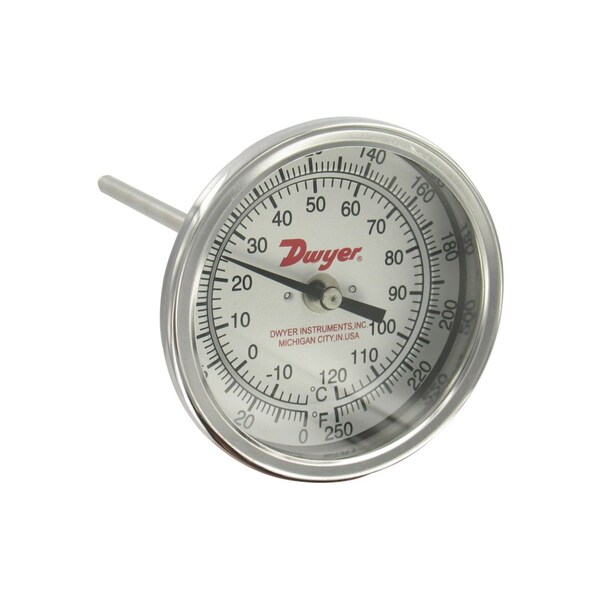 Dwyer Instruments Bimetal thermometer, 3" dial, 2-1/2" stem length, range 50/550 Degrees F (10/290 Degrees C), 5 Degrees F (5 Degrees C) div. BTB3257D - main